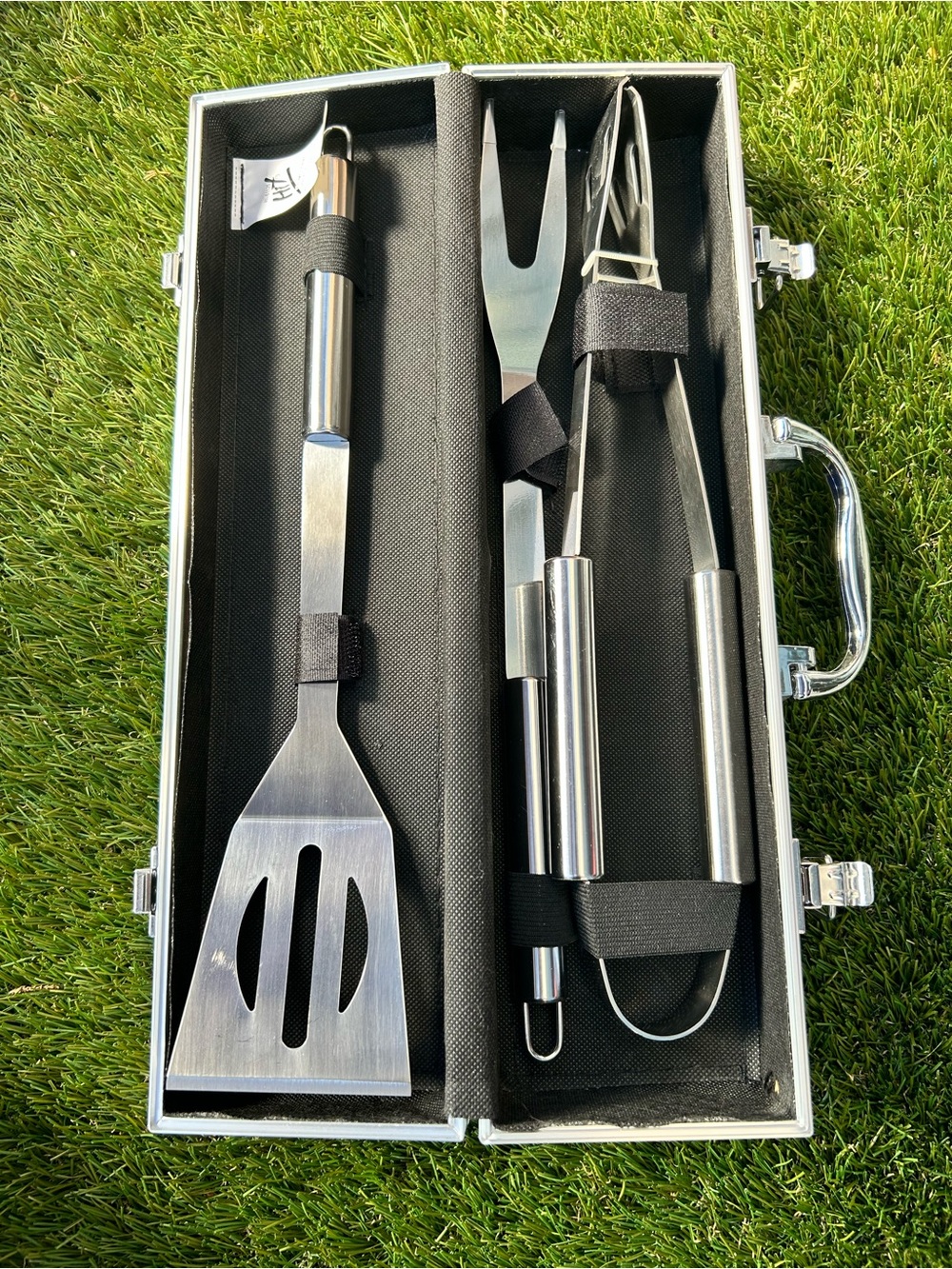 HIT Promotional Products 3pc Stainless BBQ Tool Set Spatula Fork Tongs Case